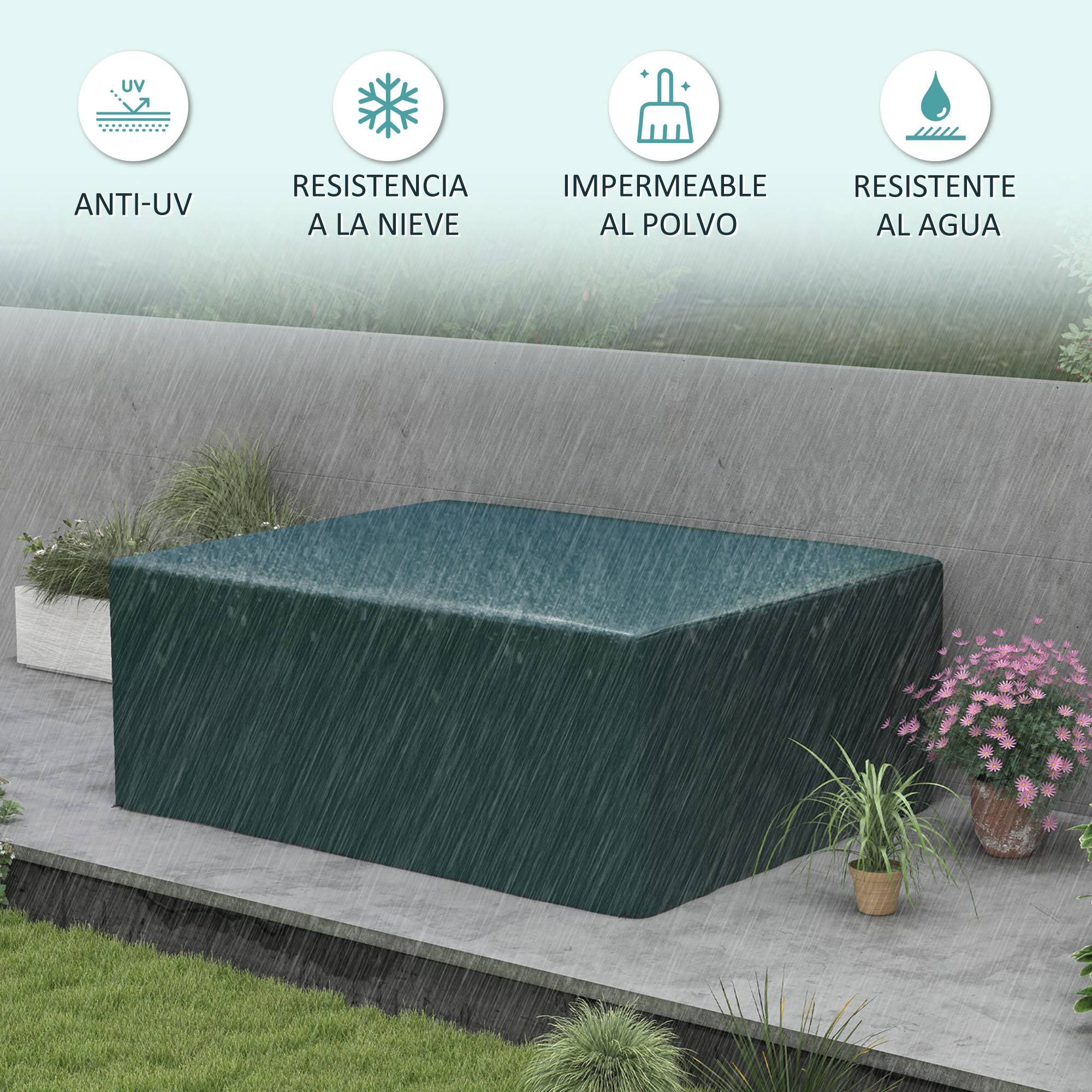 Housse de protection rectangulaire pour mobilier – Housse pour salon de jardin imperméable, anti-UV et anti-poussière (235 x 190 x 90 cm) – Verte - Image 5