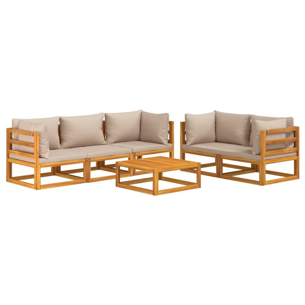 Helloshop26 - Salon de jardin meuble d'extérieur ensemble de mobilier 6 pièces avec coussins taupe bois massif - Image 1