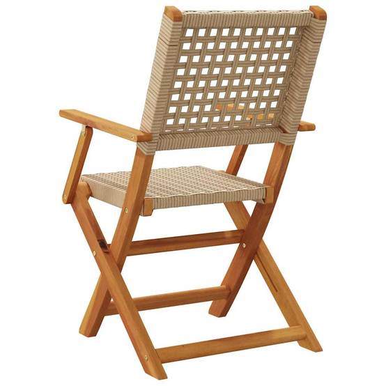 Lot de 4 Chaises de jardin | Chaise d'extérieur pliantes beige rotin et bois massif - Image 6