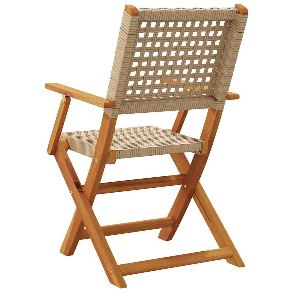 Lot de 4 Chaises de jardin | Chaise d'extérieur pliantes beige rotin et bois massif - Image 6