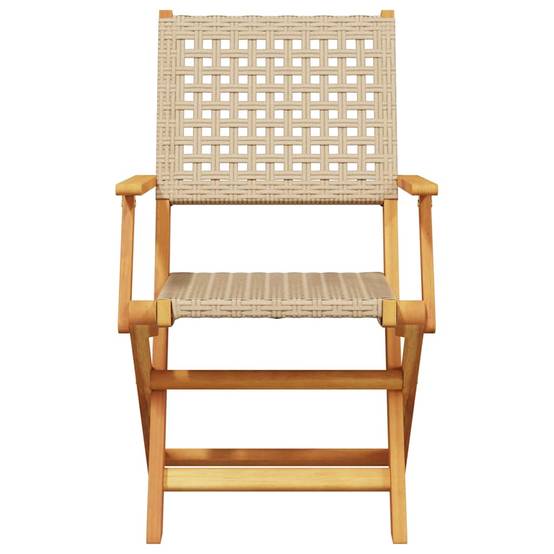 Lot de 4 Chaises de jardin | Chaise d'extérieur pliantes beige rotin et bois massif - Image 4