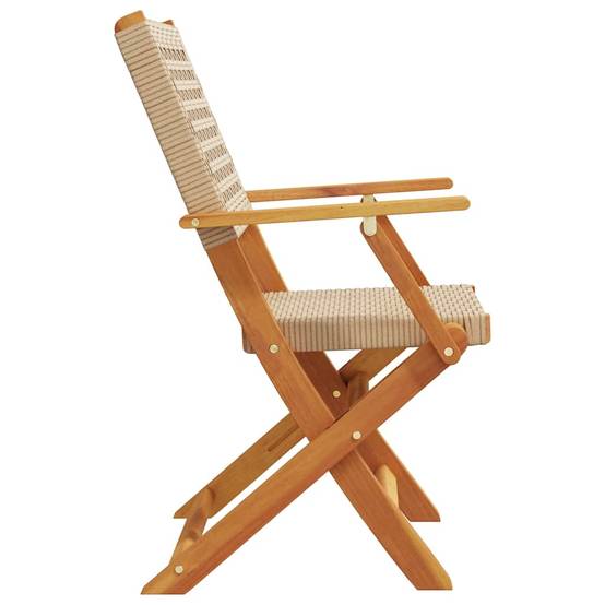 Lot de 4 Chaises de jardin | Chaise d'extérieur pliantes beige rotin et bois massif - Image 5