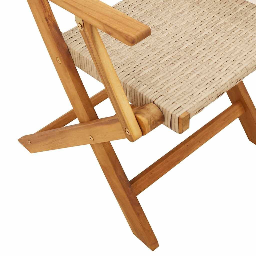 Lot de 4 Chaises de jardin | Chaise d'extérieur pliantes beige rotin et bois massif - Image 8