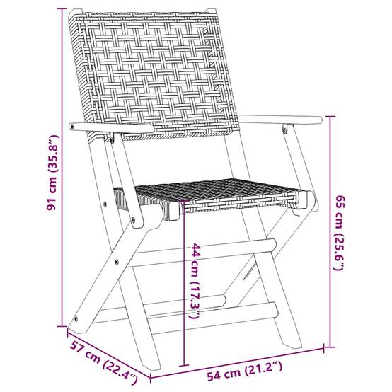 Lot de 4 Chaises de jardin | Chaise d'extérieur pliantes beige rotin et bois massif - Image 10