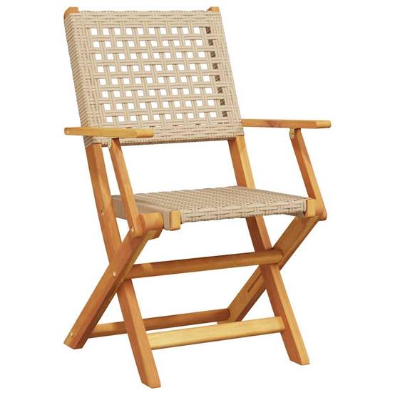Lot de 4 Chaises de jardin | Chaise d'extérieur pliantes beige rotin et bois massif - Image 3