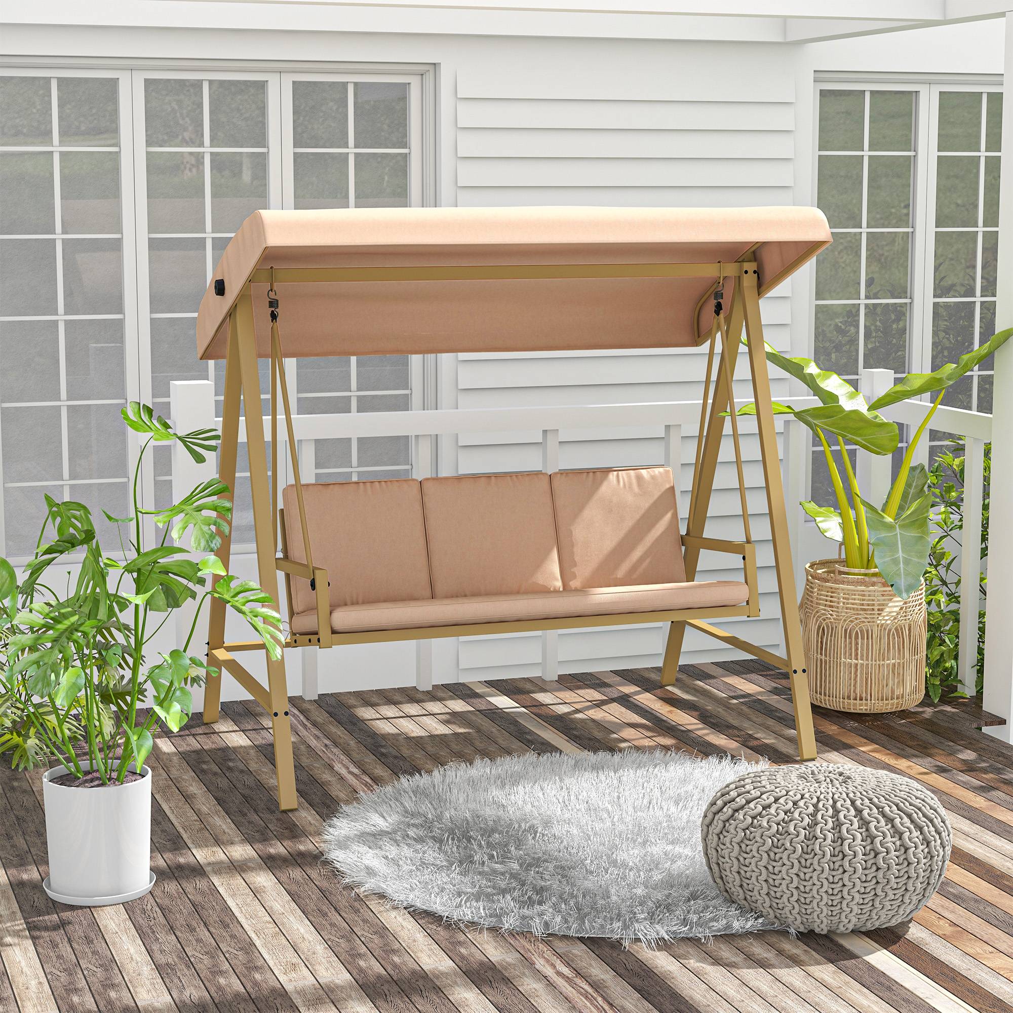 Outsunny - Balancelle de jardin 3 places toit inclinaison réglable épais coussins amovibles polyester acier époxy beige - Outsunny - Image 2
