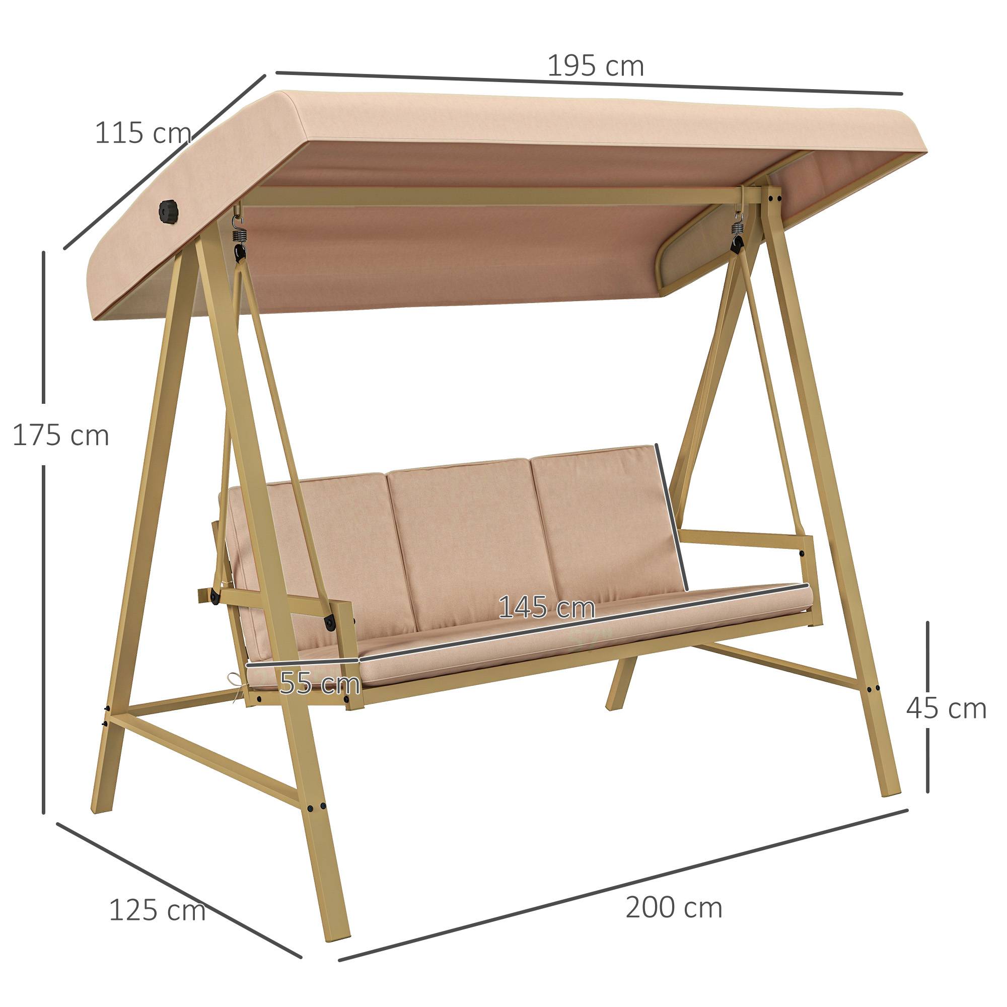 Outsunny - Balancelle de jardin 3 places toit inclinaison réglable épais coussins amovibles polyester acier époxy beige - Outsunny - Image 3