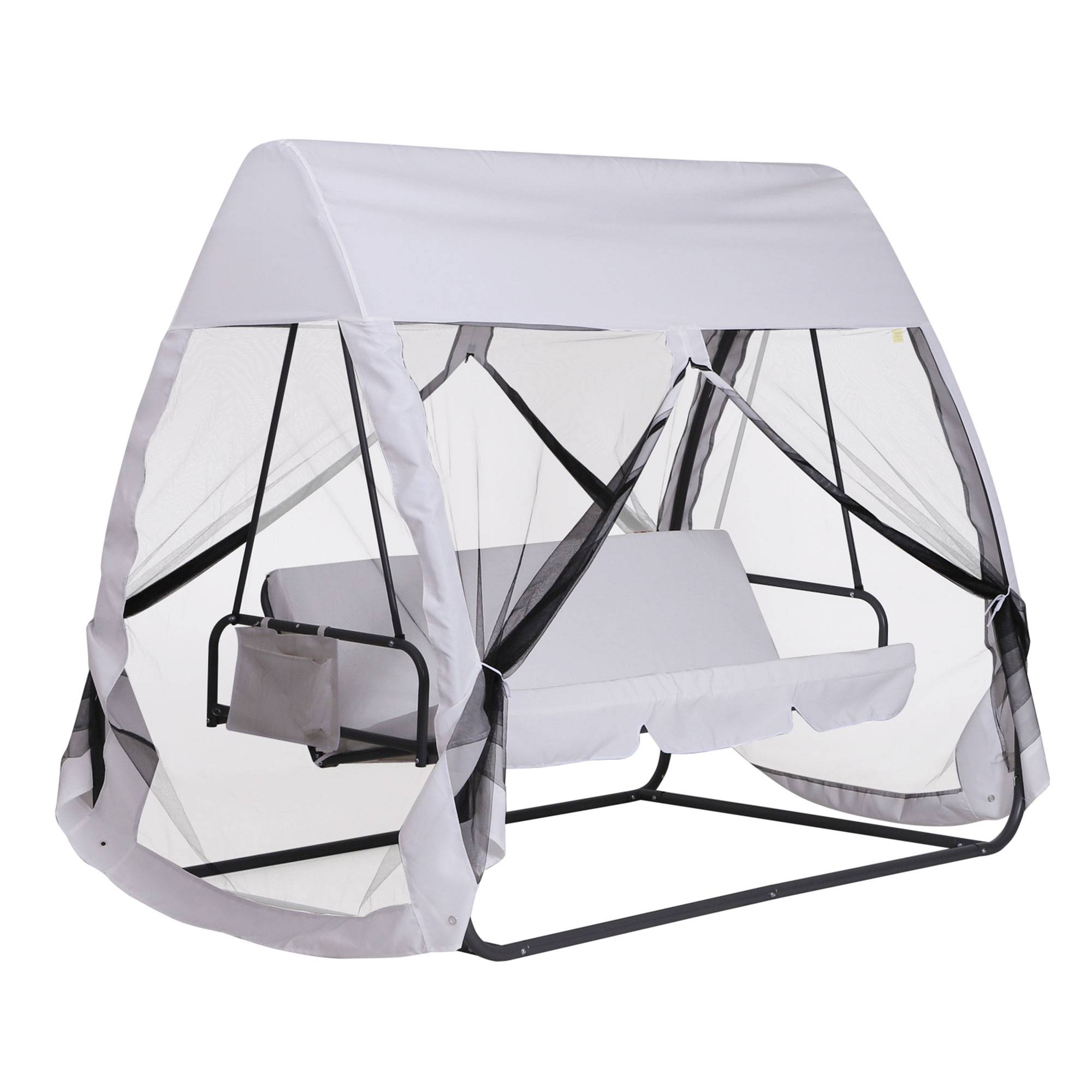 Outsunny - Balancelle de jardin convertible 3 places - matelas, moustiquaire intégrale zippée, toit,  rangement - métal époxy polyester blanc - Outsunny - Image 1