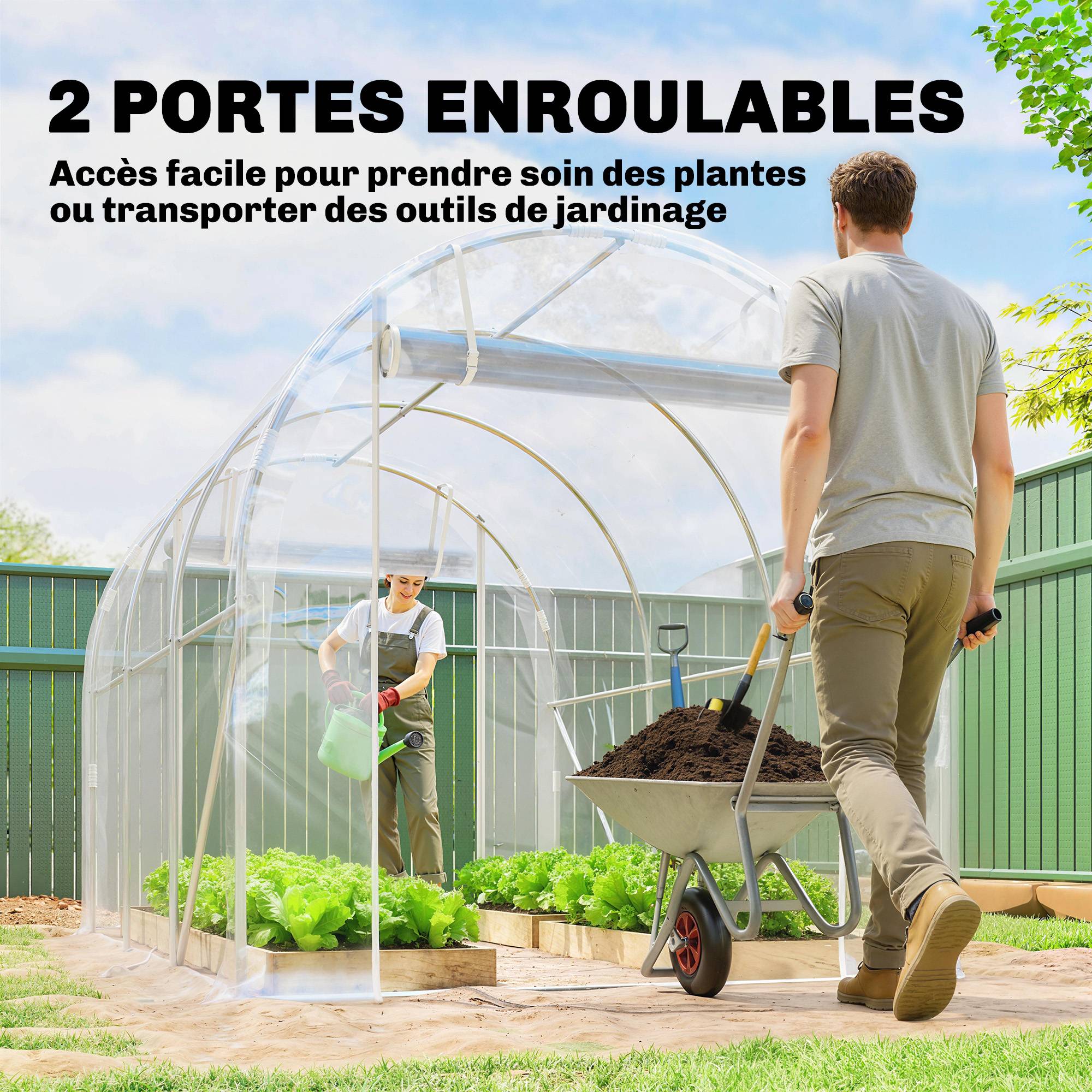 Serre tunnel de jardin 6m² serre de jardin tunnel 195x295x195cm cadre acier galvanisé, bâche PE 150g/m² transparent - Image 8