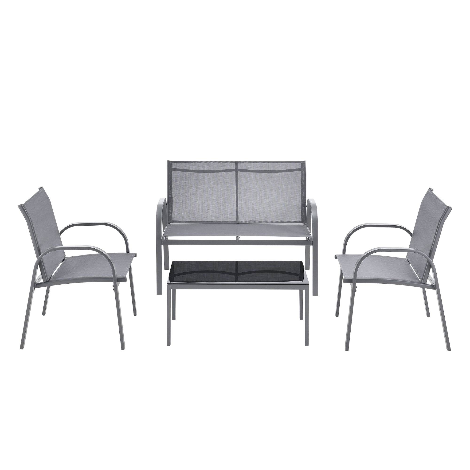 Helloshop26 - Salon de jardin de 4 meubles gagra acier PVC polyester noir gris clair - Image 2