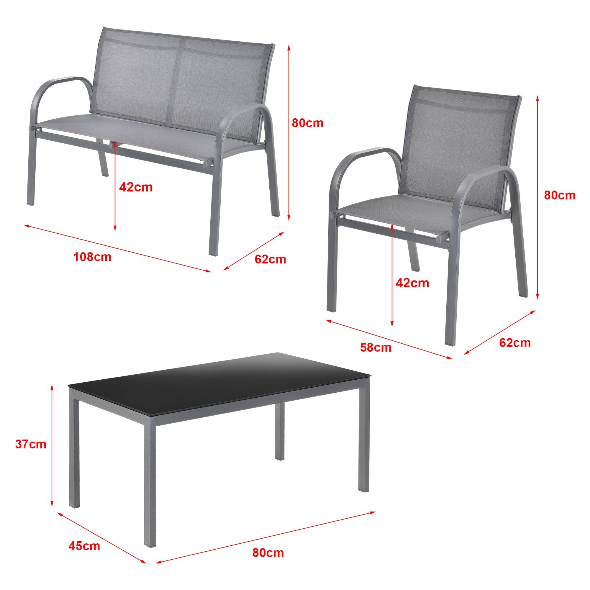 Helloshop26 - Salon de jardin de 4 meubles gagra acier PVC polyester noir gris clair - Image 3