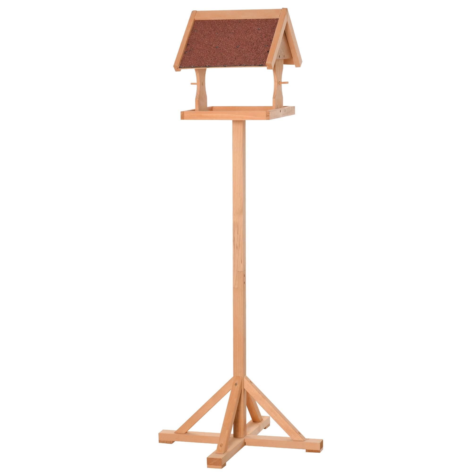 Sans Marque - Mangeoire oiseaux extérieur sur pied, toit résistant aux intempéries, bois massif, 55 x 55 x 144 cm, bois naturel - Image 2