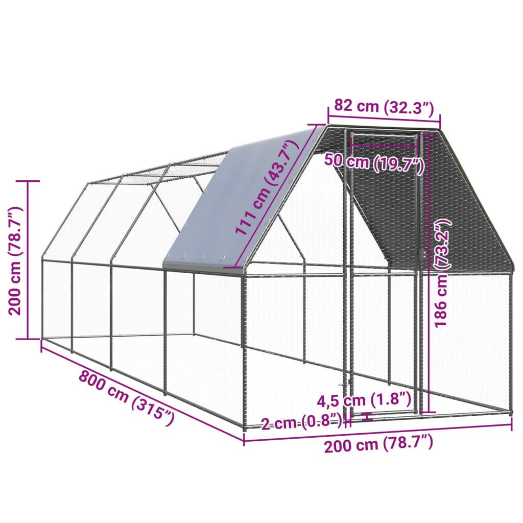 Poulailler Volière Extérieur Acier Galvanisé pour Jardin Sécurisé 2x8x2m – ComfortXL Outdoor Living - Image 5