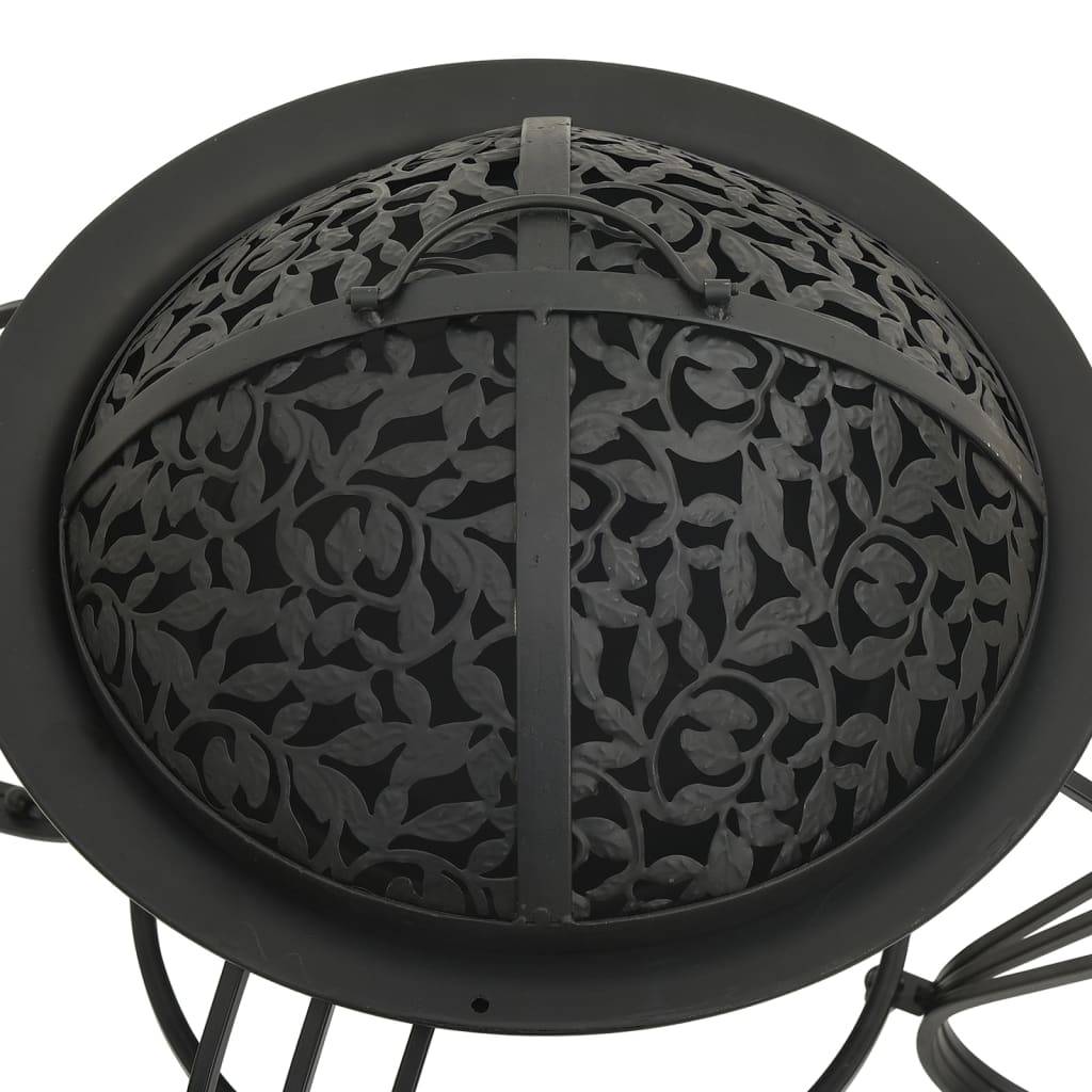 ComfortXL - Brasero de Jardin Rond Acier Foyer avec Couvercle Design Sculpté et Tisonnier 49 cm Noir - ComfortXL Outdoor Living - Image 5