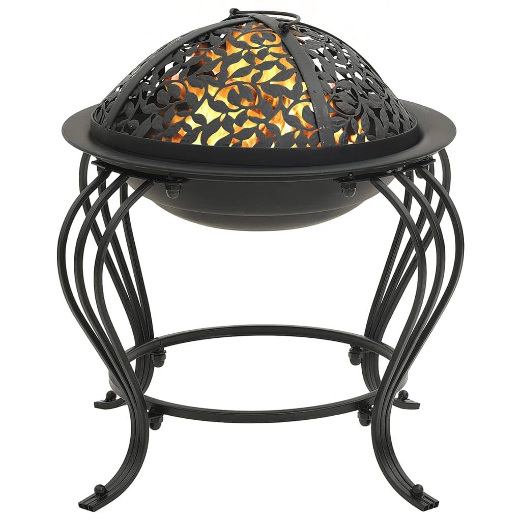 ComfortXL - Brasero de Jardin Rond Acier Foyer avec Couvercle Design Sculpté et Tisonnier 49 cm Noir - ComfortXL Outdoor Living - Image 3