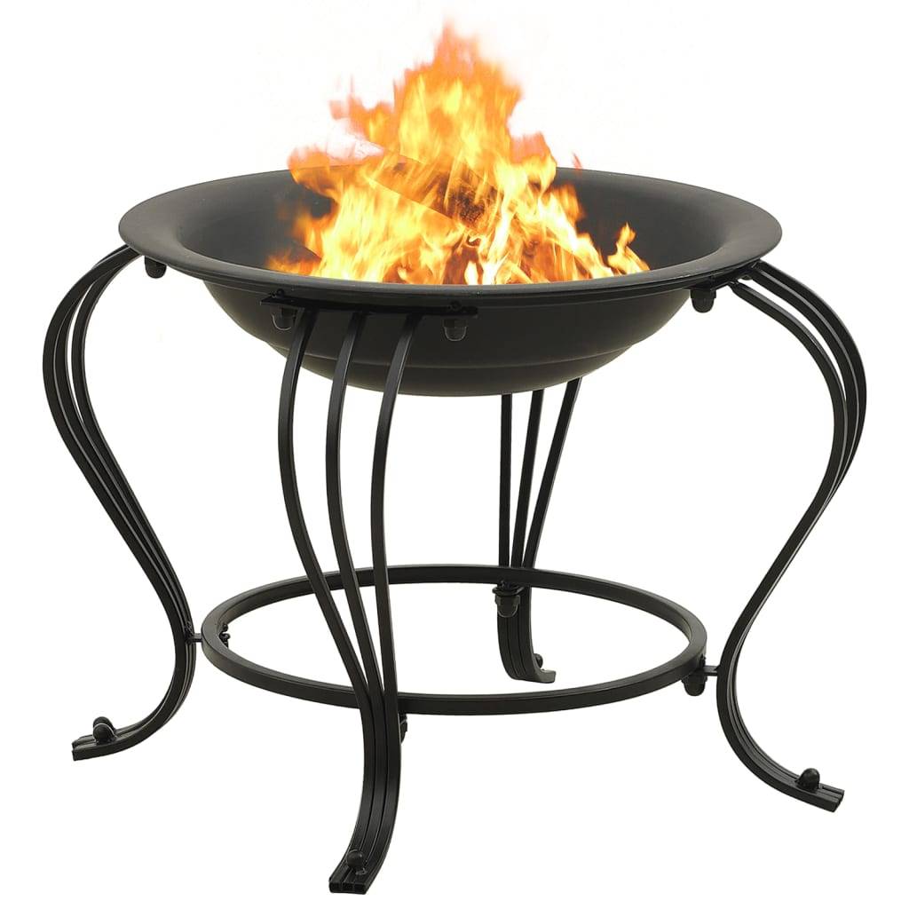 ComfortXL - Brasero de Jardin Rond Acier Foyer avec Couvercle Design Sculpté et Tisonnier 49 cm Noir - ComfortXL Outdoor Living - Image 4