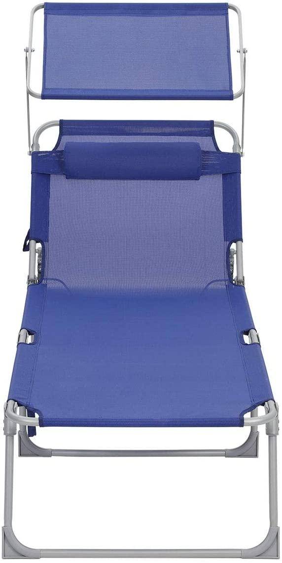 Helloshop26 - Chaise longue bain de soleil transat de relaxation grand modèle 71 x 200 x 38 cm charge 150 kg avec appui tête dossier et parasol inclinables pliable - Image 2