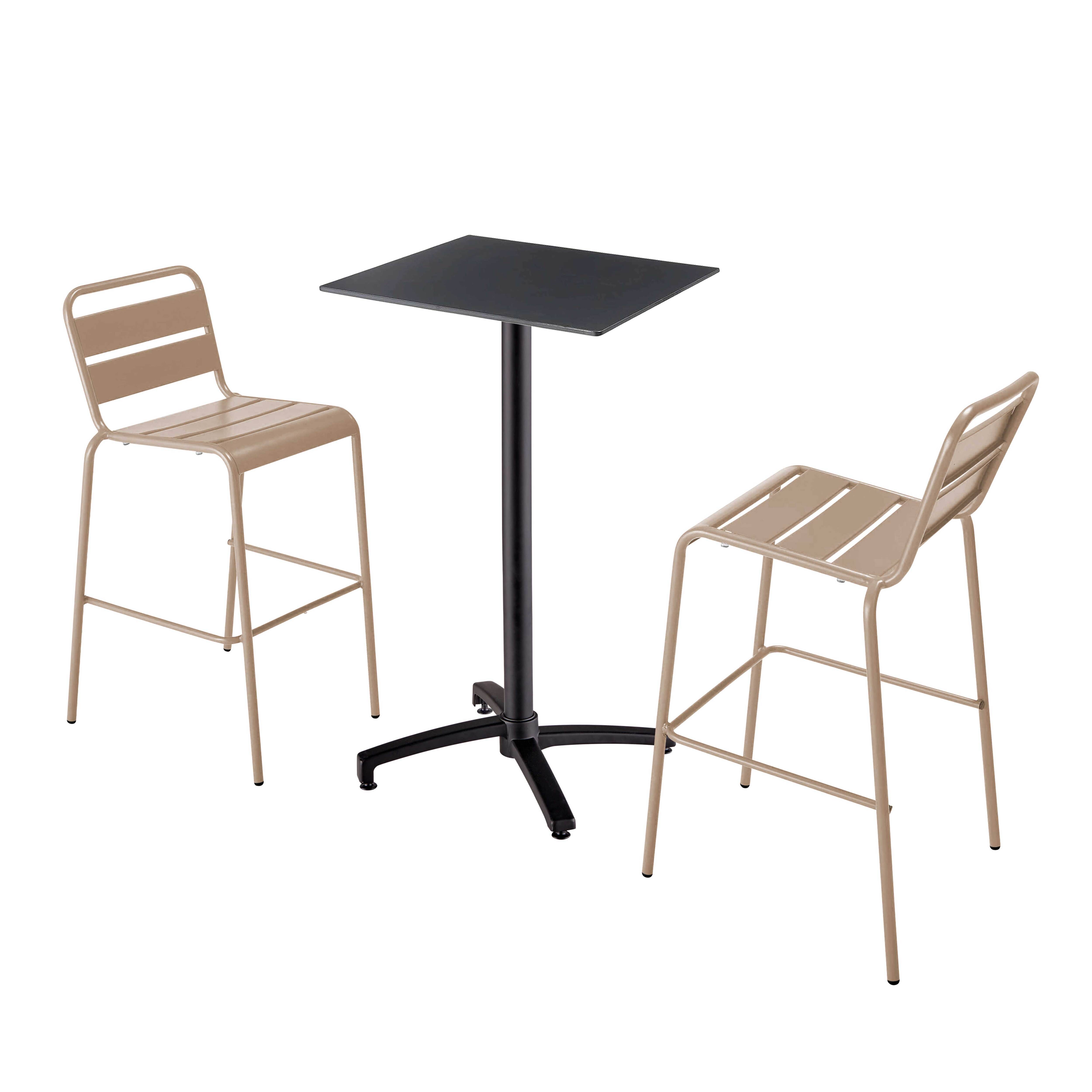 Oviala - Ensemble table haute stratifié noir et 2 chaises hautes taupe - Oviala - Image 1