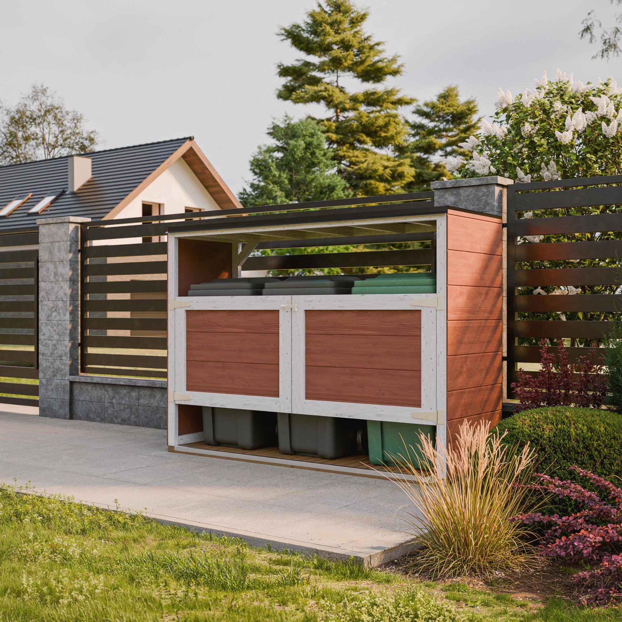 Timbela - Abri de jardin pour poubelles, Cache poubelle extérieur 1,62 m² / 3x240L - Timbela M982A - Image 4