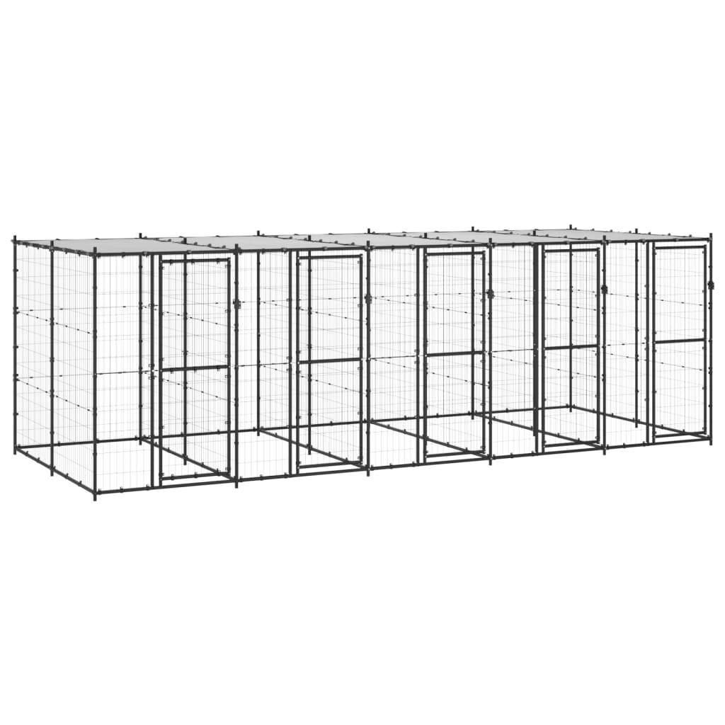 Helloshop26 - Chenil extérieur cage enclos parc animaux chien extérieur acier avec toit 12,1 m² - Image 1