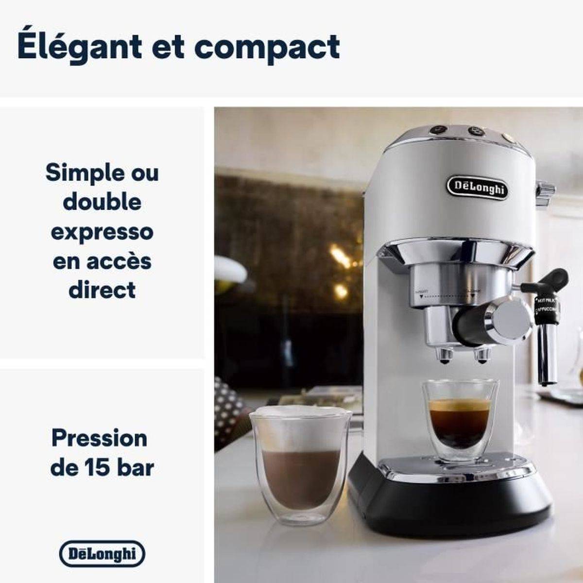 Machine expresso classique Dedica Style EC 685.W, 15 bar, 1,1 L, système cappuccino - De’Longhi - Image 3