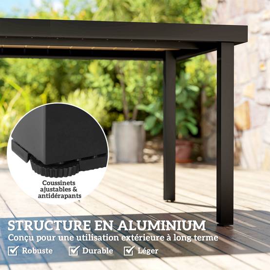 Table de jardin rectangulaire pour 8 personnes en aluminium table de salle à manger extétieur plateau PE à lattes - Image 7