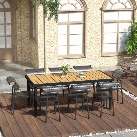 Table de jardin rectangulaire pour 8 personnes en aluminium table de salle à manger extétieur plateau PE à lattes - Image 3