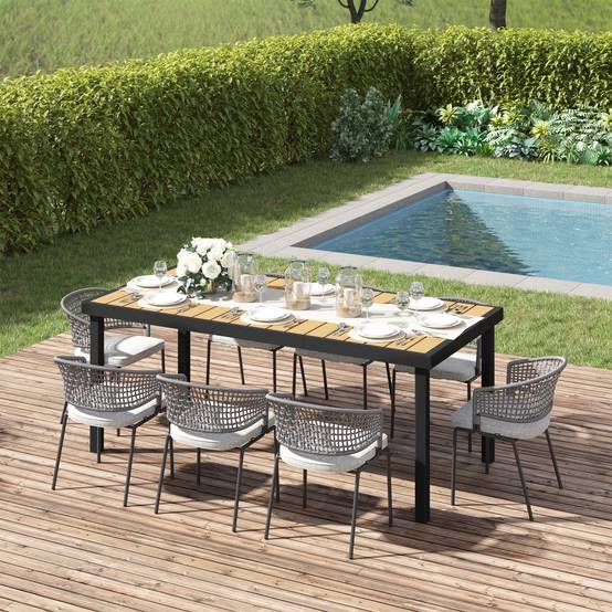Table de jardin rectangulaire pour 8 personnes en aluminium table de salle à manger extétieur plateau PE à lattes - Image 4
