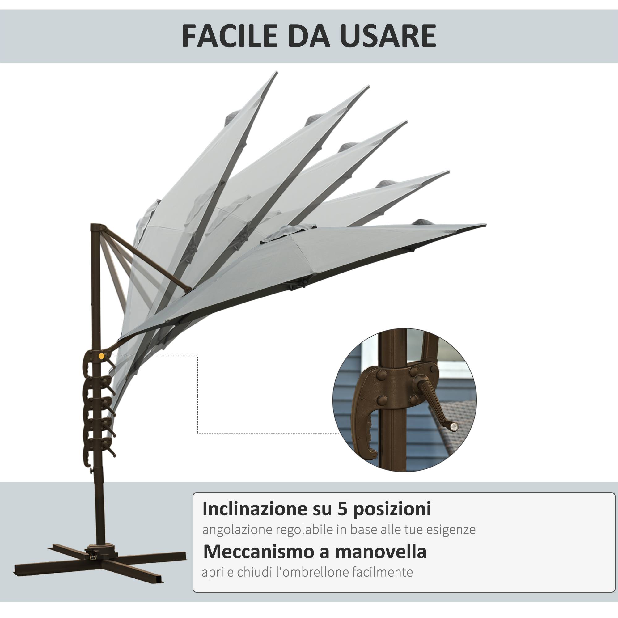 ComfortXL - Parasol déporté acier aluminium extérieur inclinaison 360° Ø295cm gris - ComfortXL Outdoor Living - Image 6