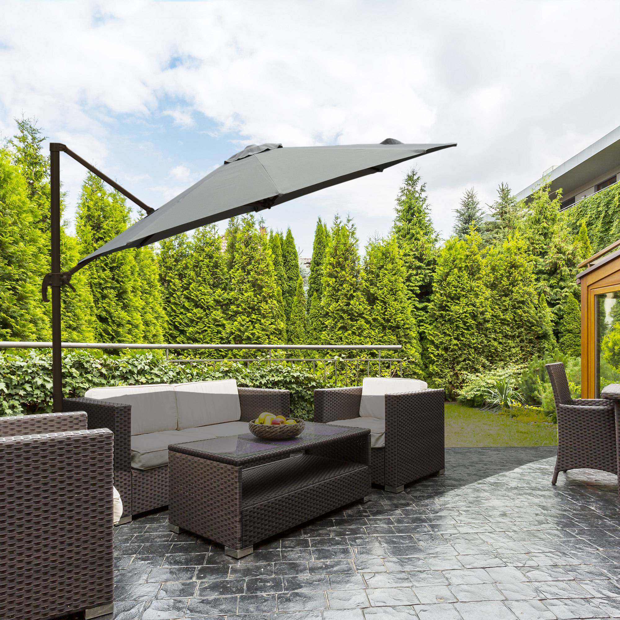 ComfortXL - Parasol déporté acier aluminium extérieur inclinaison 360° Ø295cm gris - ComfortXL Outdoor Living - Image 4
