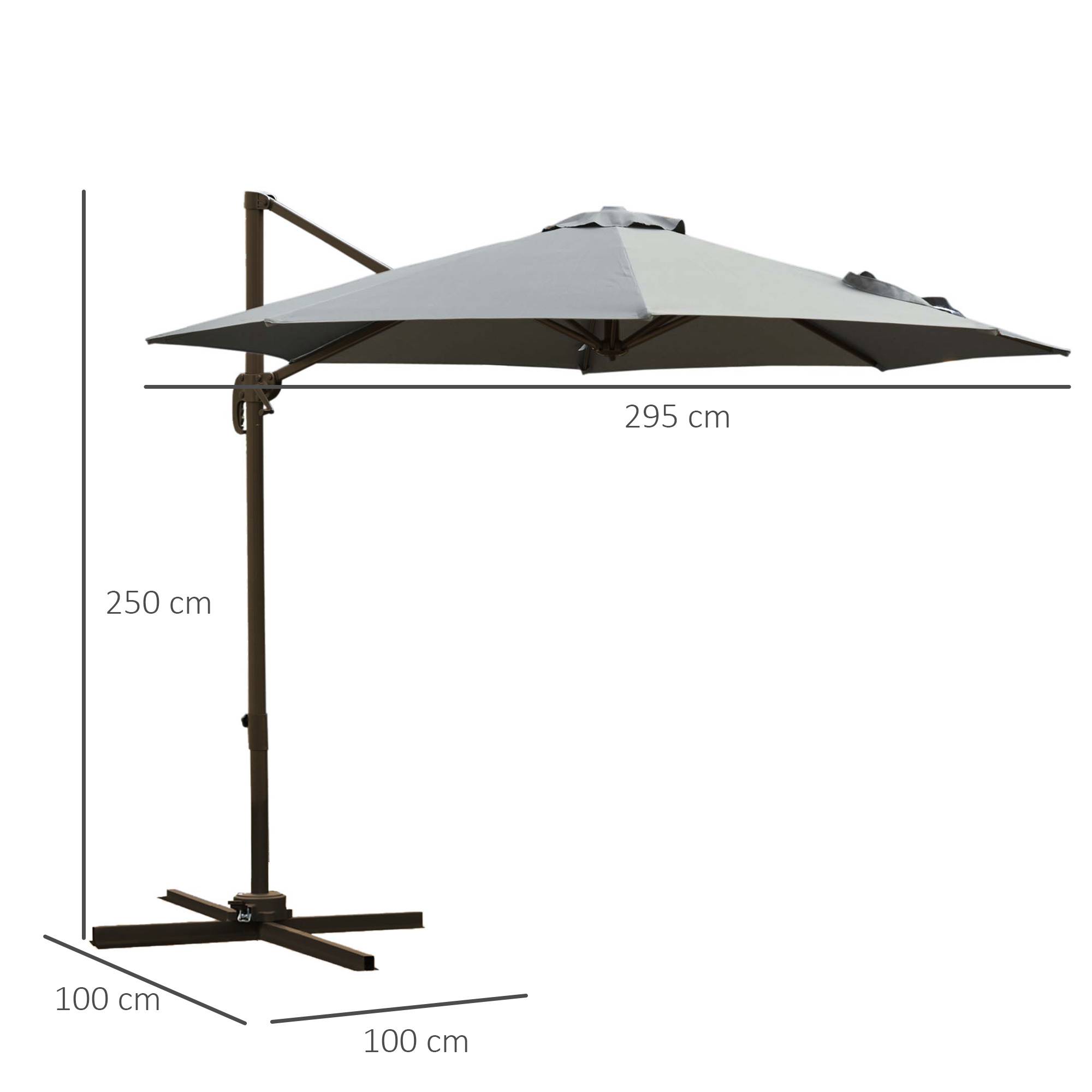ComfortXL - Parasol déporté acier aluminium extérieur inclinaison 360° Ø295cm gris - ComfortXL Outdoor Living - Image 5