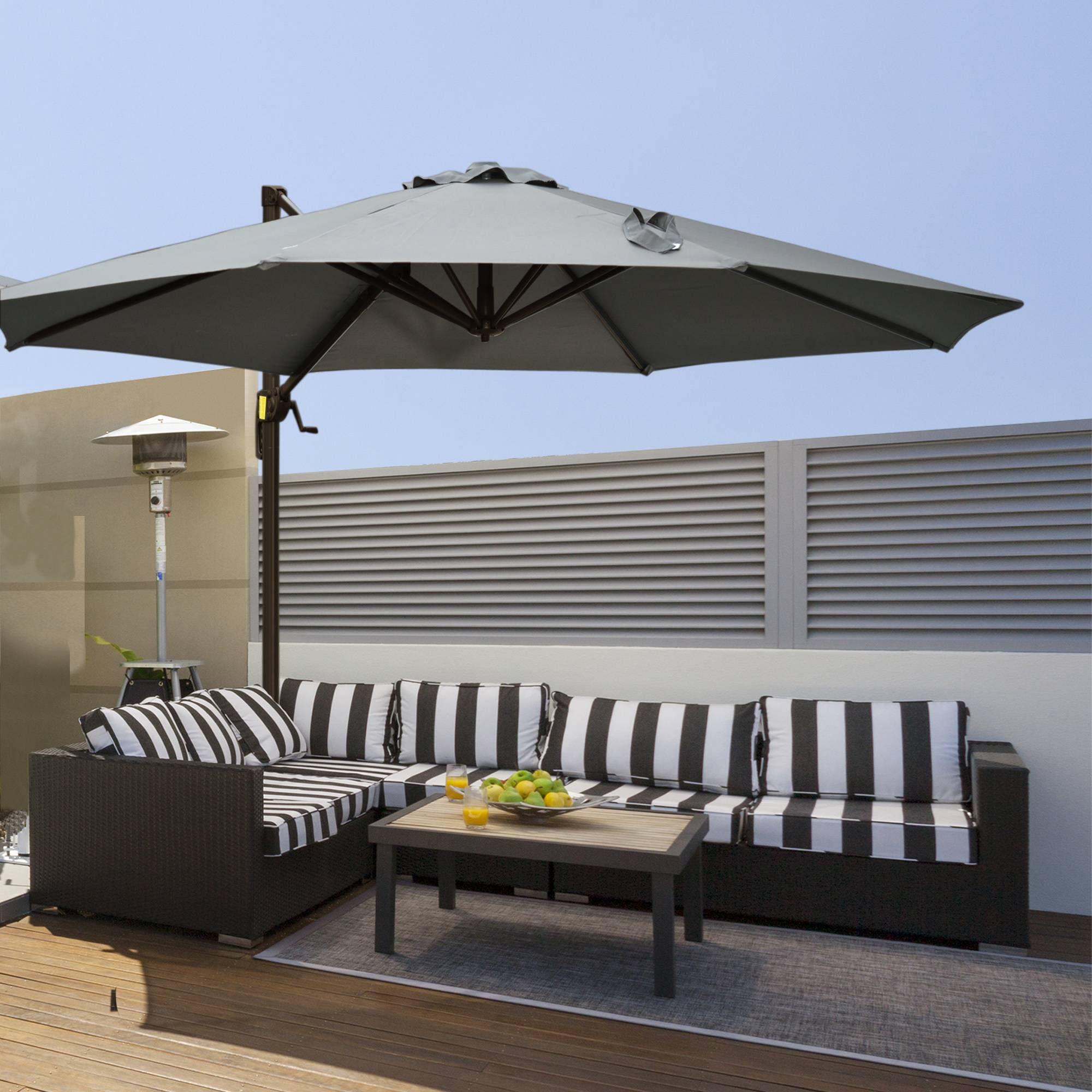 ComfortXL - Parasol déporté acier aluminium extérieur inclinaison 360° Ø295cm gris - ComfortXL Outdoor Living - Image 3