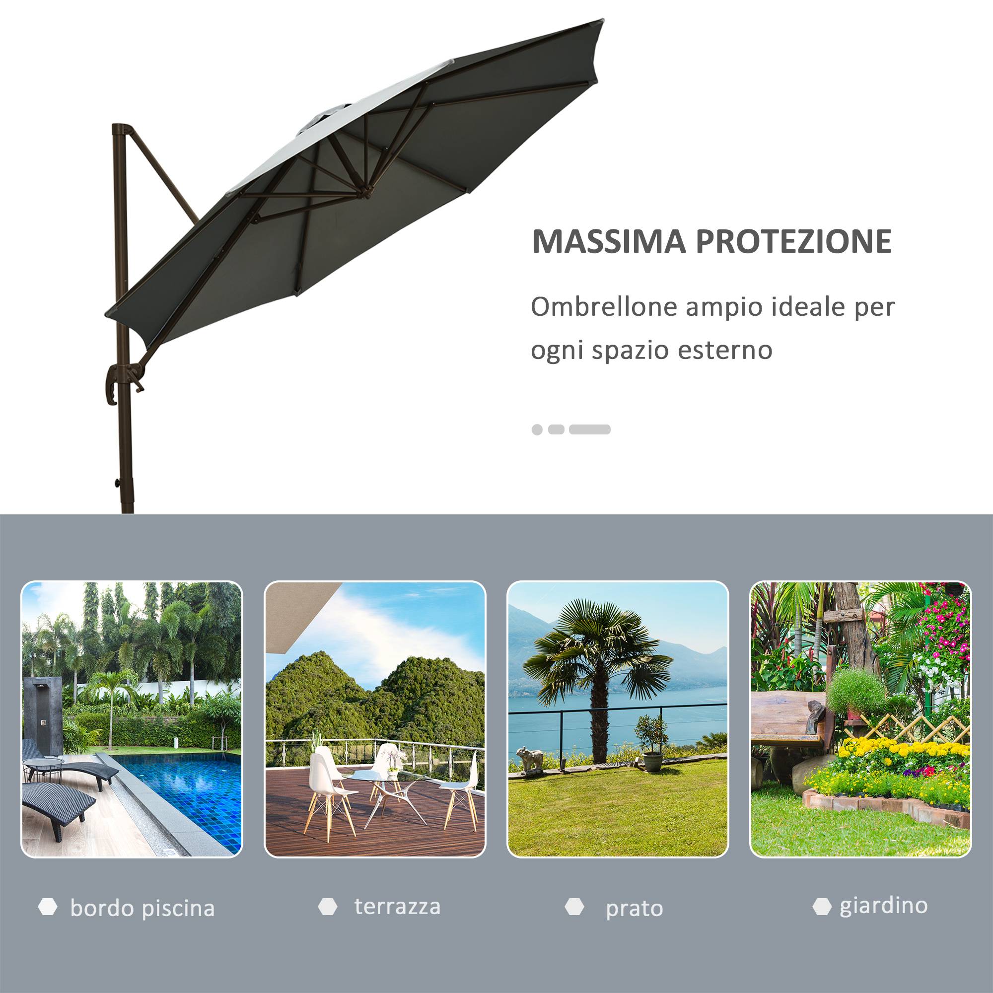 ComfortXL - Parasol déporté acier aluminium extérieur inclinaison 360° Ø295cm gris - ComfortXL Outdoor Living - Image 9