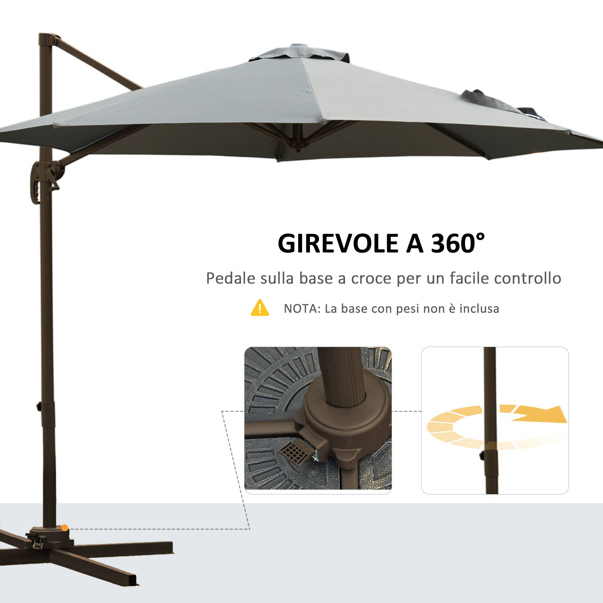 ComfortXL - Parasol déporté acier aluminium extérieur inclinaison 360° Ø295cm gris - ComfortXL Outdoor Living - Image 7