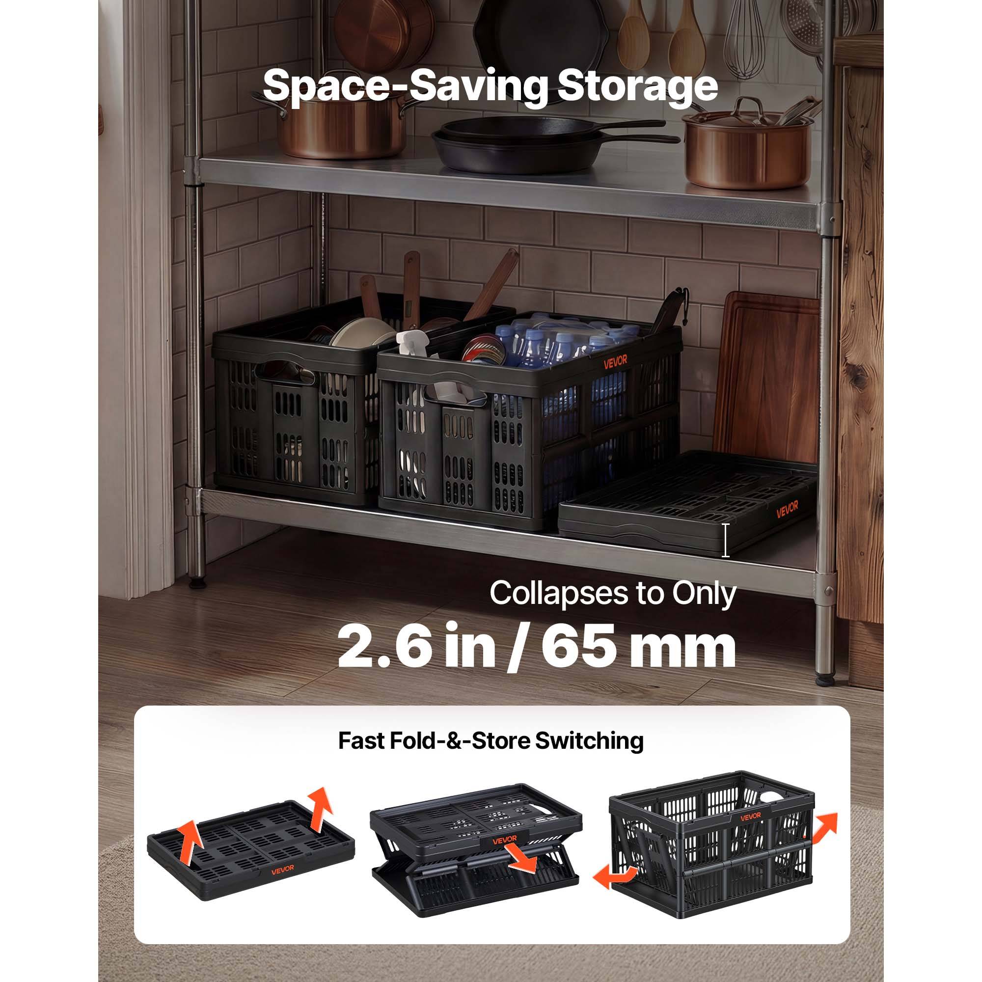 Vevor - Vevor Caisse Plastique Pliable 45 L Lot De 3 Cagette Empilable Rangement Maison - Image 4