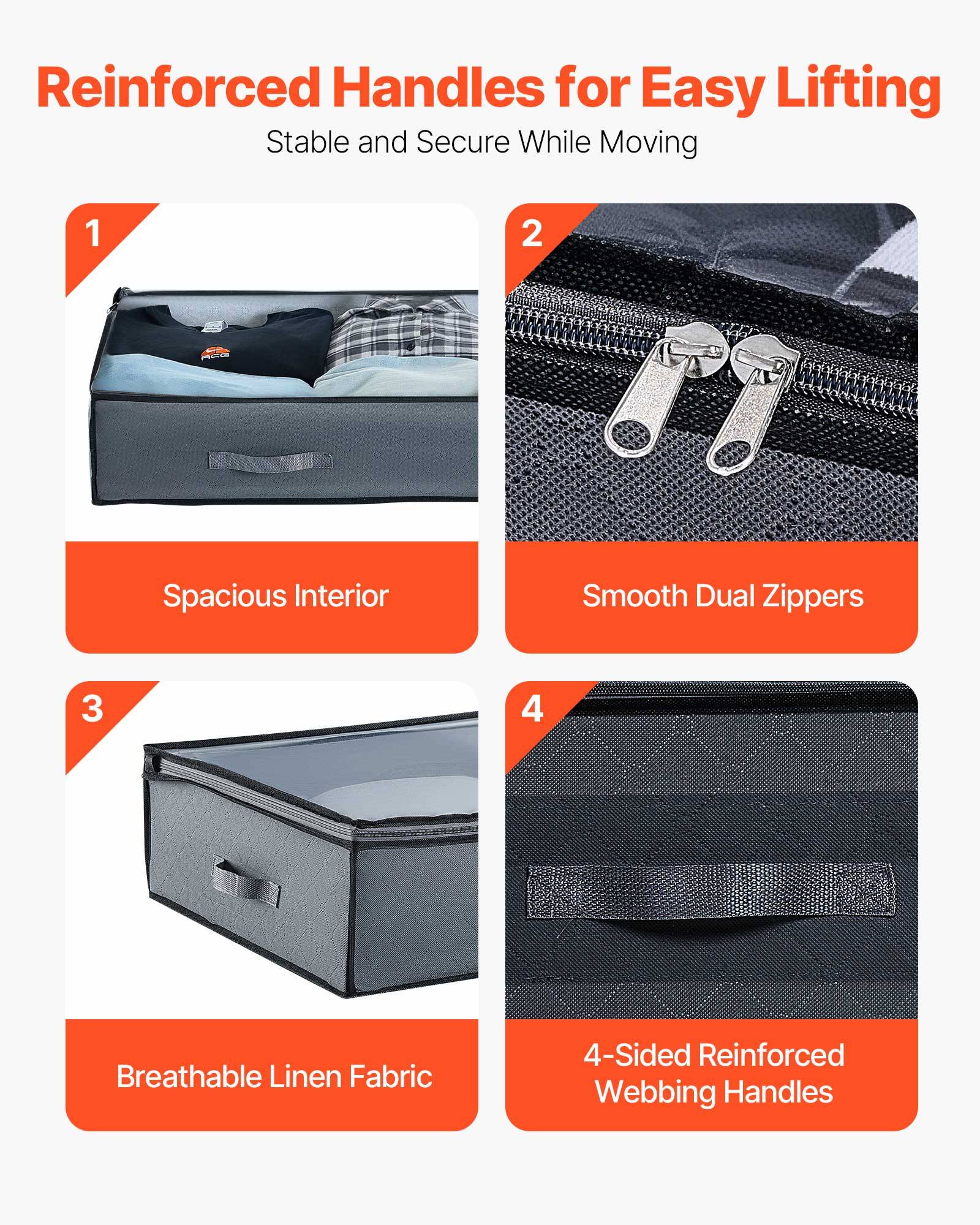 VEVOR Sacs rangement sous lit 6x90L, organisateur chaussures, couvercles transparents, gris. - Image 7