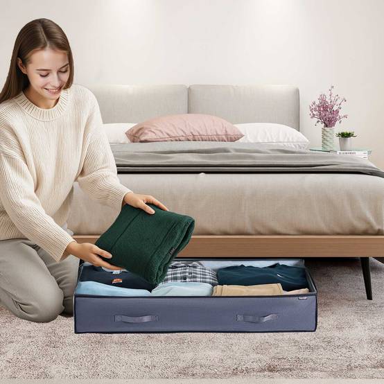VEVOR Sacs rangement sous lit 6x90L, organisateur chaussures, couvercles transparents, gris. - Image 8