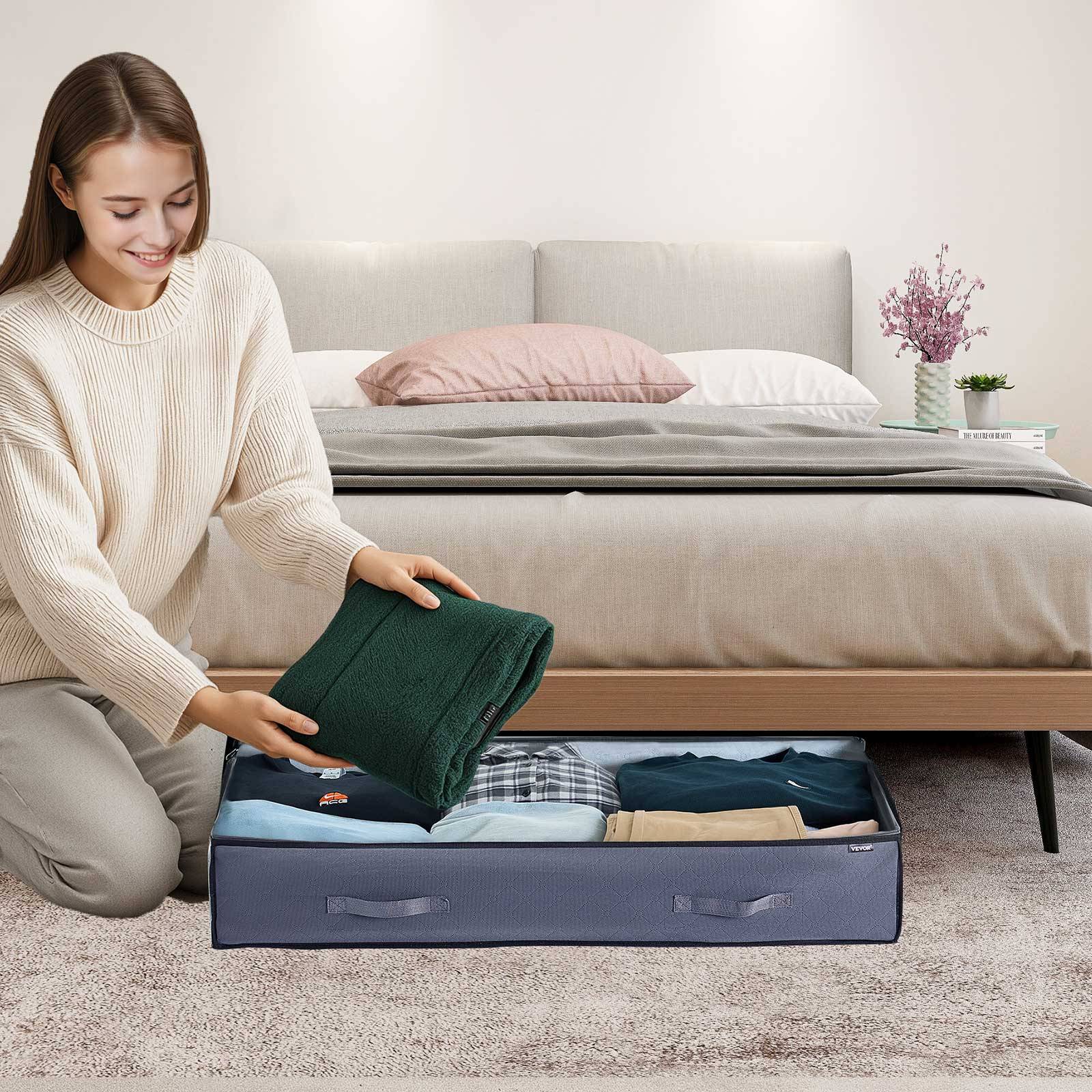VEVOR Sacs rangement sous lit 6x90L, organisateur chaussures, couvercles transparents, gris. - Image 8