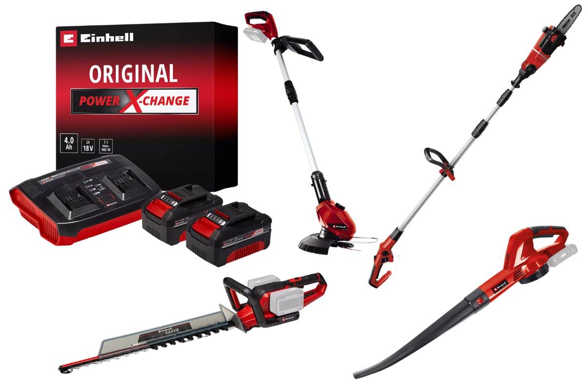 Einhell - Kit jardin sans fil Einhell – Coupe-bordure, souffleur, taille-haies, ébrancheur + 2 batteries 4.0Ah Einhell