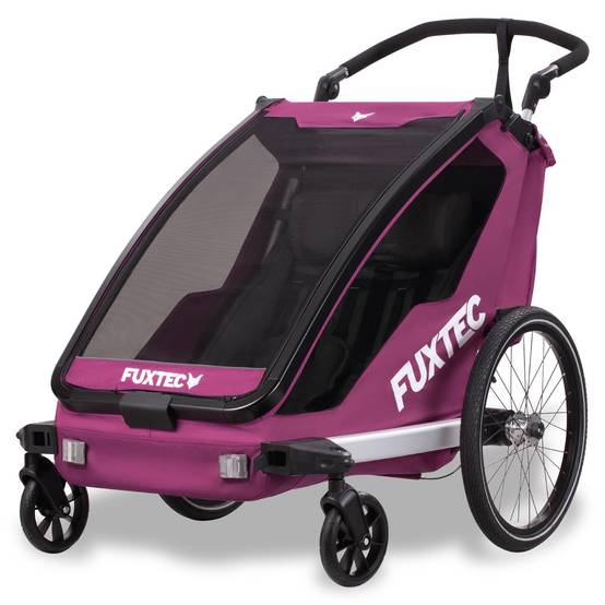 FUXTEC - Remorque vélo pourpre - FUXTEC Sport Cruiser - charge max. 45kg, 2 ceintures 5 points, Enfants Poussette Pliable - Image 1