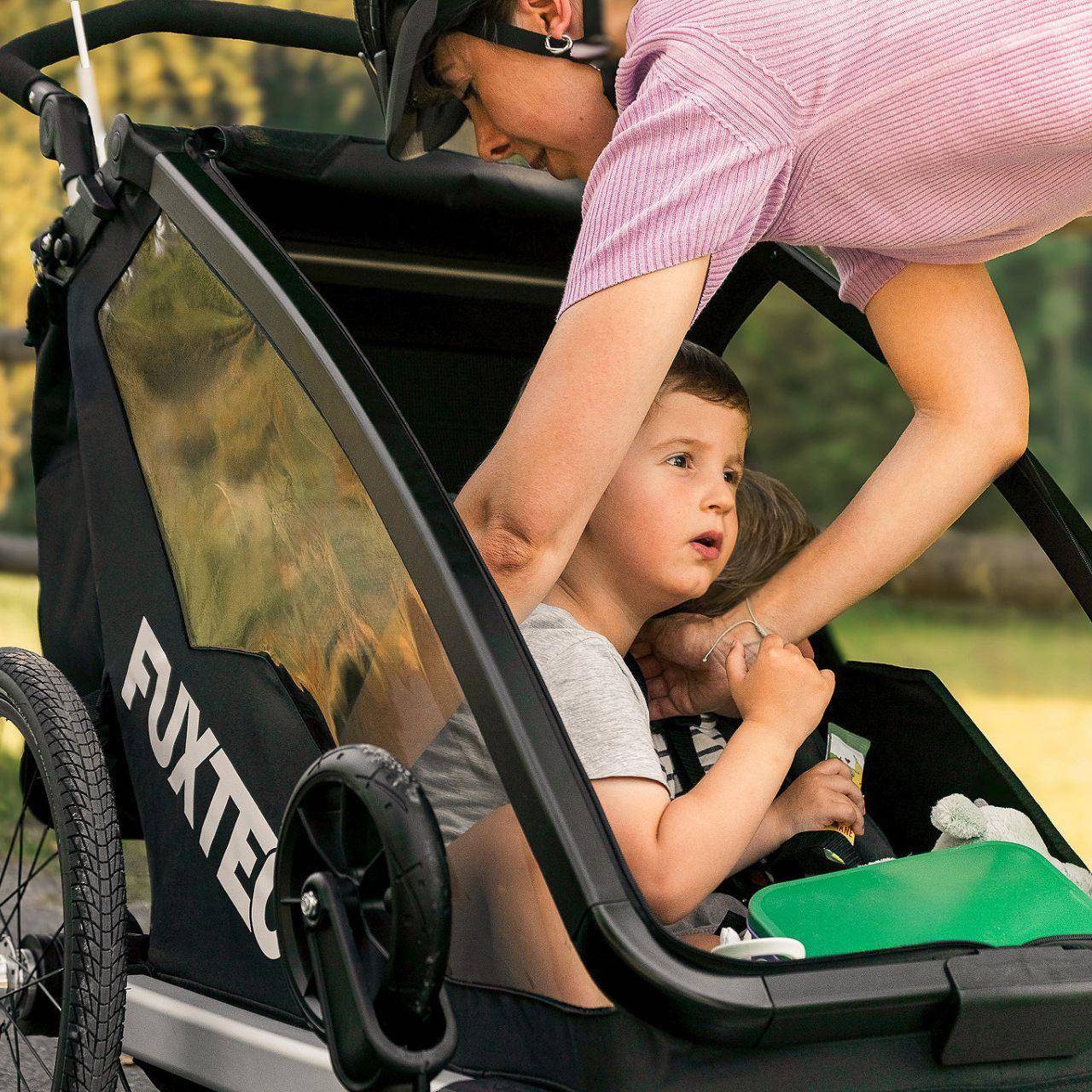 FUXTEC - Remorque vélo pourpre - FUXTEC Sport Cruiser - charge max. 45kg, 2 ceintures 5 points, Enfants Poussette Pliable - Image 9