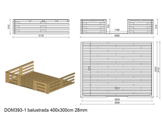 Altanka - Terrasse en bois avec balustrade pour abri en bois - 12m2 - 4m x 3m - imprégnée - couleur: marron - DOM542 - ALTANKA - Image 2