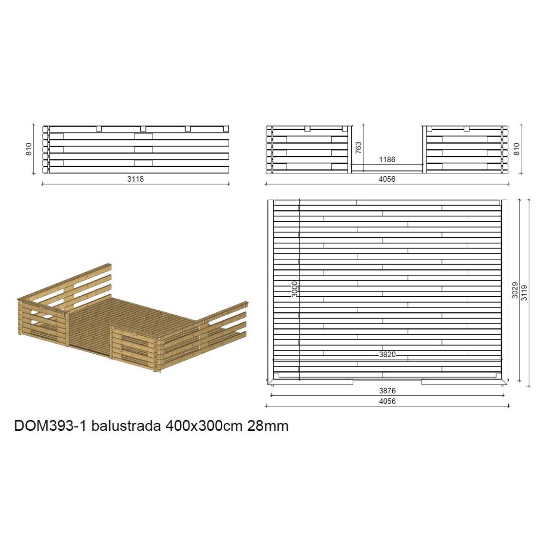 Altanka - Terrasse en bois avec balustrade pour abri en bois - 12m2 - 4m x 3m - imprégnée - couleur: marron - DOM542 - ALTANKA - Image 2