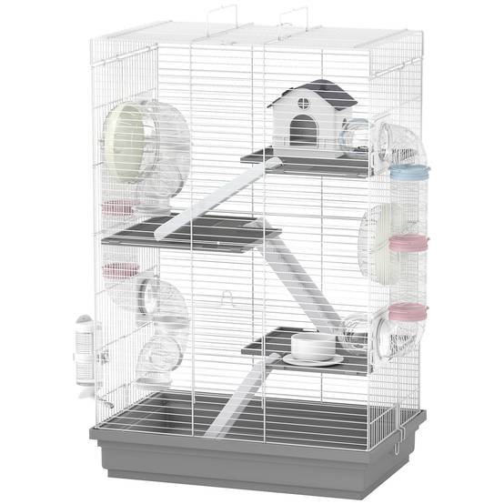 Cage hamster métal petits rongeurs 4 niveaux tubes créatifs 47x30x70cm gris - ComfortXL Outdoor Living - Image 2