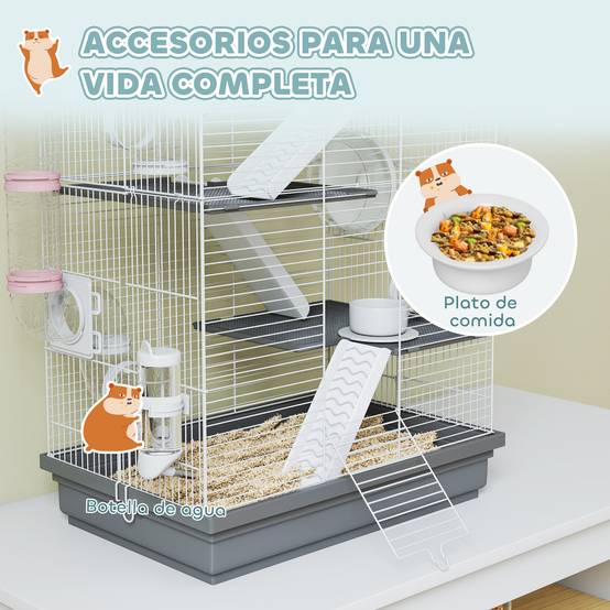 Cage hamster métal petits rongeurs 4 niveaux tubes créatifs 47x30x70cm gris - ComfortXL Outdoor Living - Image 8