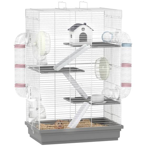 Cage hamster métal petits rongeurs 4 niveaux tubes créatifs 47x30x70cm gris - ComfortXL Outdoor Living - Image 1