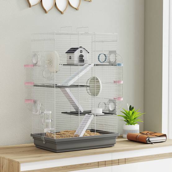 Cage hamster métal petits rongeurs 4 niveaux tubes créatifs 47x30x70cm gris - ComfortXL Outdoor Living - Image 10