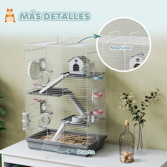 Cage hamster métal petits rongeurs 4 niveaux tubes créatifs 47x30x70cm gris - ComfortXL Outdoor Living - Image 9