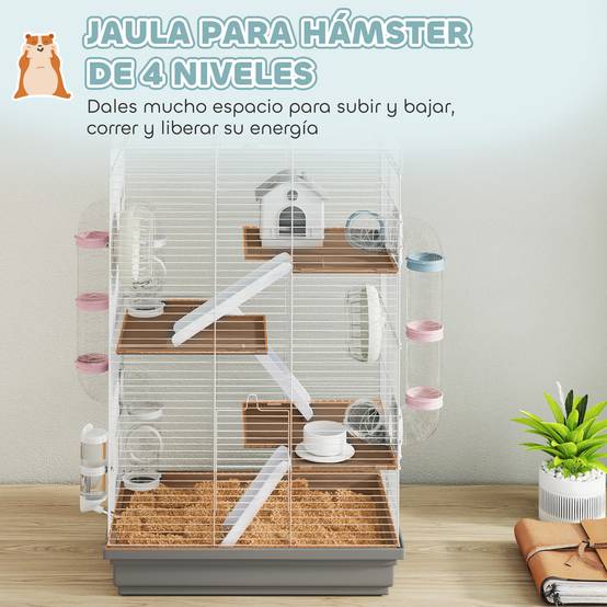 Cage hamster métal petits rongeurs 4 niveaux tubes créatifs 47x30x70cm gris - ComfortXL Outdoor Living - Image 7