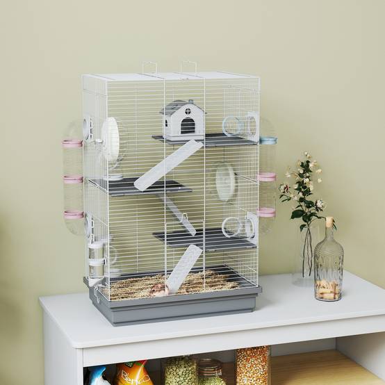 Cage hamster métal petits rongeurs 4 niveaux tubes créatifs 47x30x70cm gris - ComfortXL Outdoor Living - Image 3